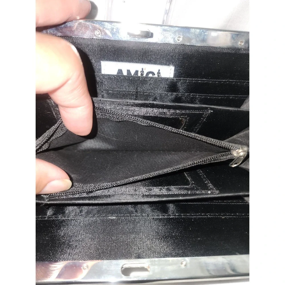 Amici Silver Glitter Evening Clutch Bag Metal Frame Formal Handbag Wallet